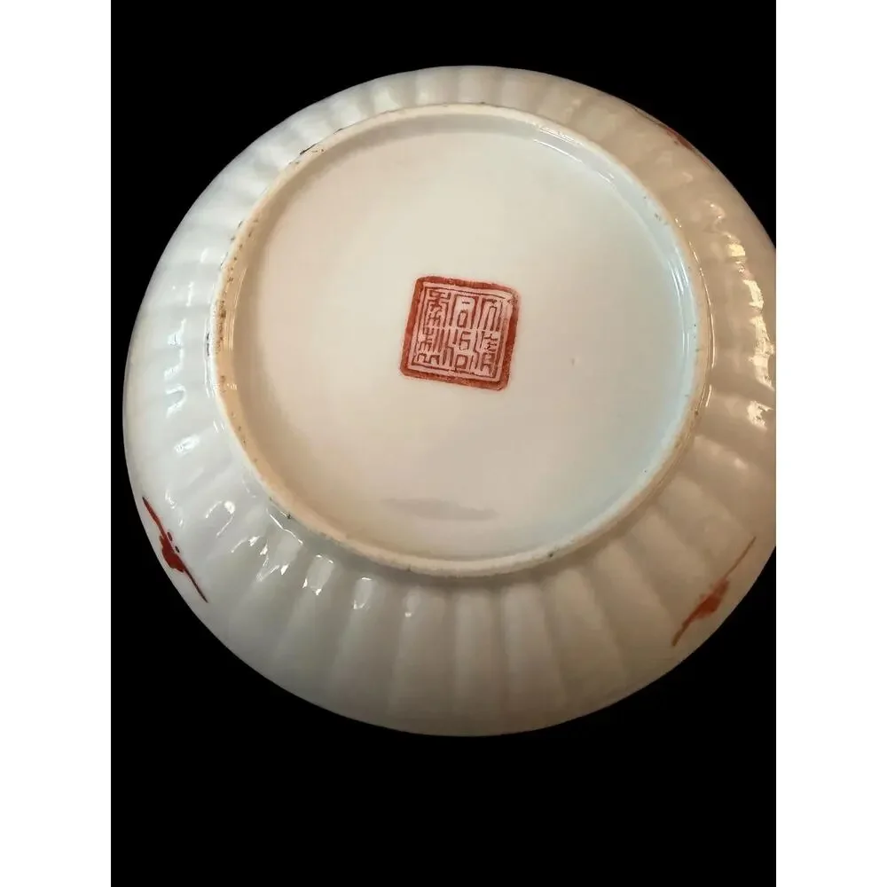 Vintage Chinoiserie Porcelain Bowls Pair Floral Cricket Trinket Dishes